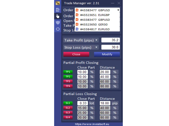 Forex Trade Manager MT4 trade management and dashboard view