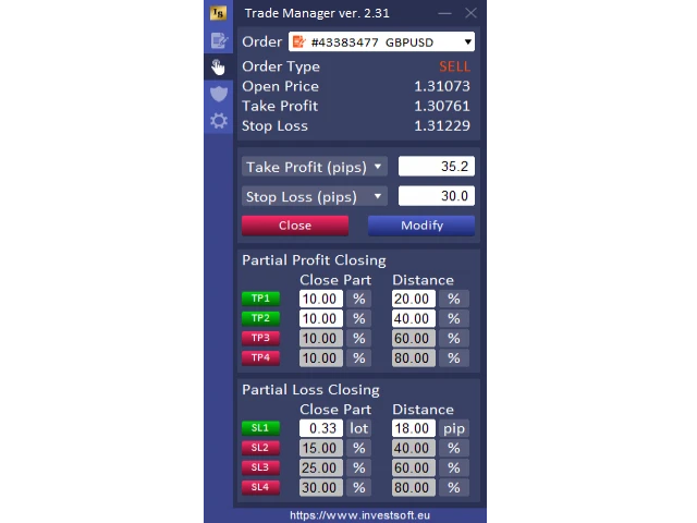 Forex Trade Manager MT4 risk and lot sizing controls